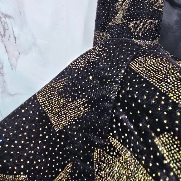 Vintage Vest Mens Medium Black 80s Glam Gold Velvet Formal Satin Party Rock - Picture 9 of 10